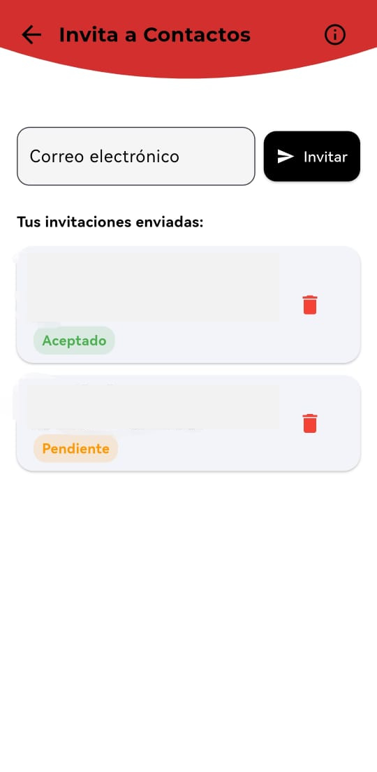 Pantalla de invitación de contacto